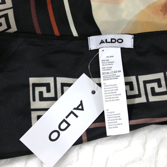Aldo Floral Print Scarf – Black Border with Greek Key Trim, Oversized Wrap Shawl - Picture 7 of 7